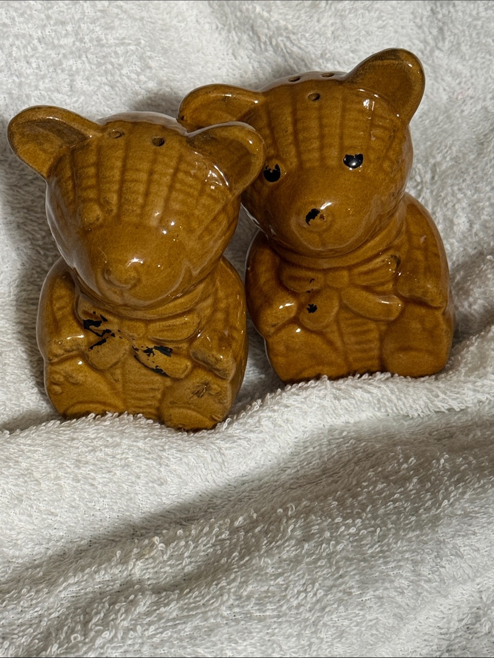 Vintage Ceramic Bear Salt and Pepper Shakers - Brown